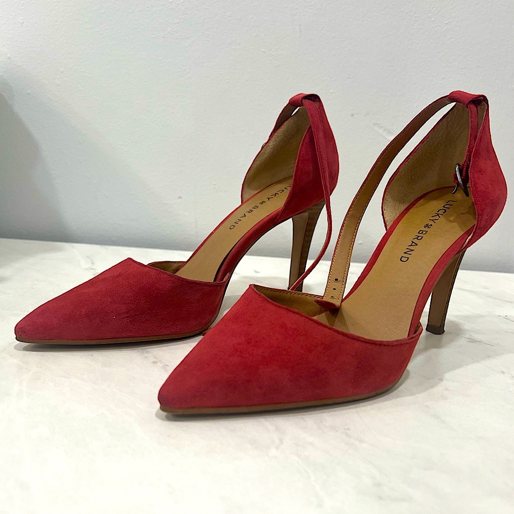 Lucky Brand Red Tukko Dorsay Suede Ankle Strap Stiletto Pump - Size 7